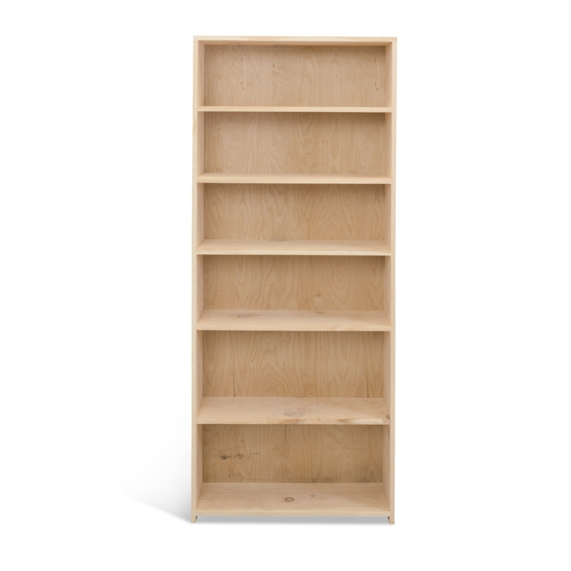Bookcase Slim Vertical Wood Compact Depth Natural Finish