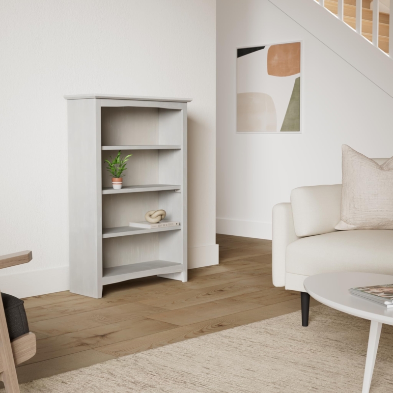 Bookcase, Solid Side Panels, Recessed Panels, Washed Gray.