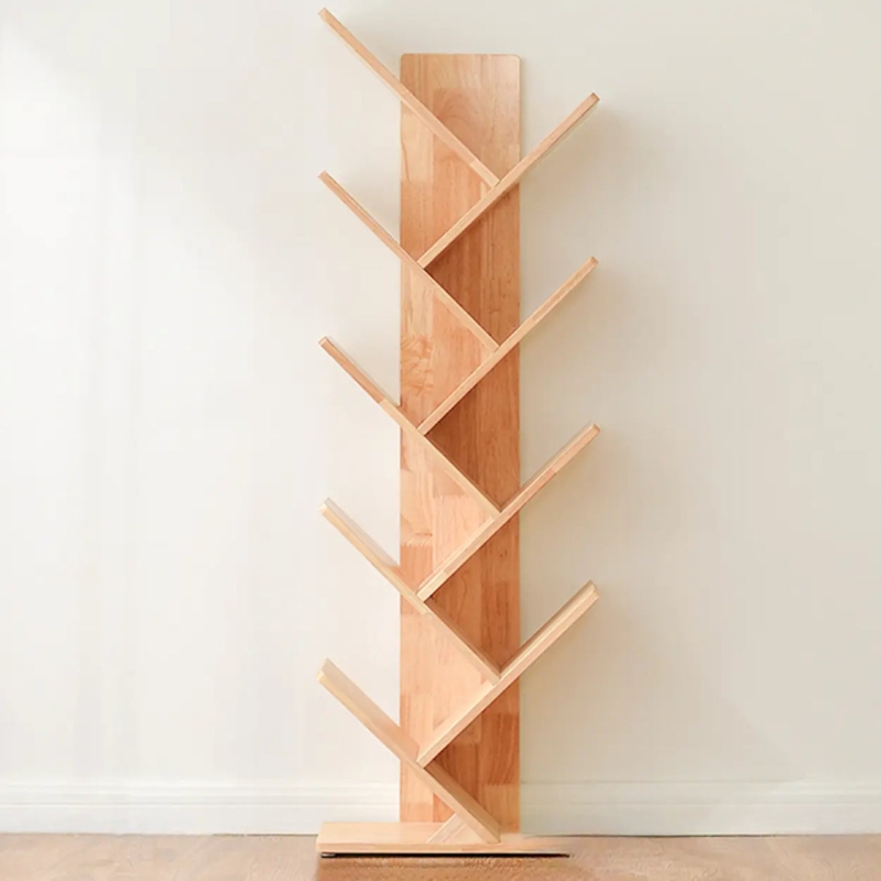 Bookcase Staggered Diagonal Shelves Tree-Shaped Narrow Footprint Organic