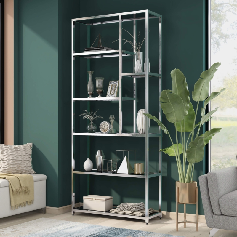 Bookcase Staggered Shelves in Polished Chrome Finish