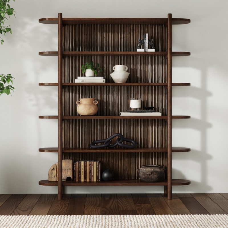 Bookcase Staggered Shelves Open Back Architectural Wood Frame