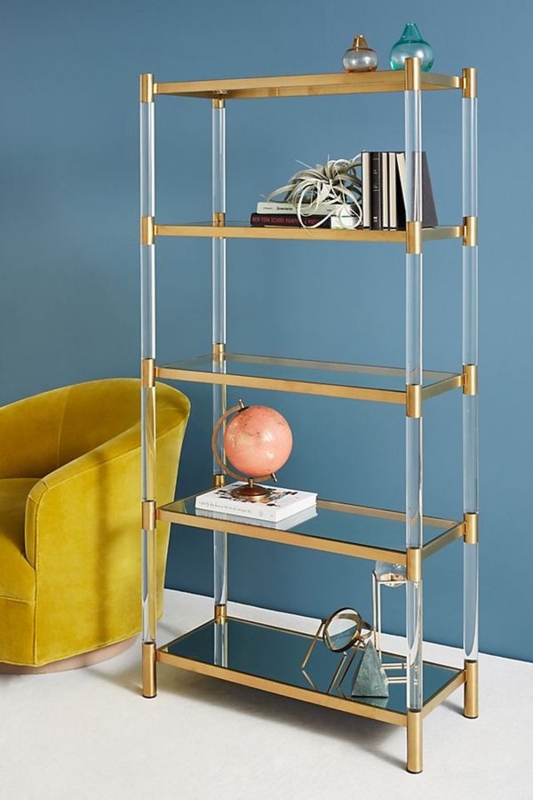 Bookcase Symmetrical Layout Glam Study Teal Accents Modern Etagere