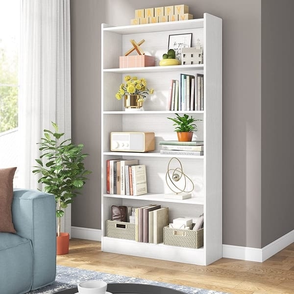 Bookcase Tall Matte White Minimalist 6-Tier Vertical Storage