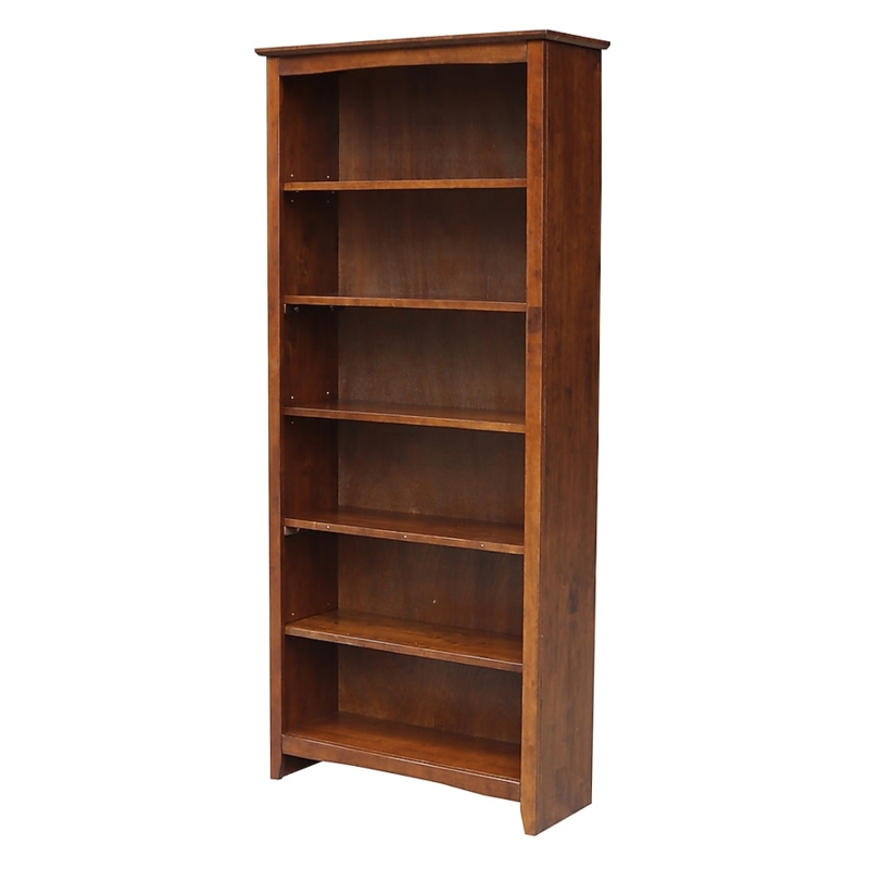 Bookcase Tall Six Tiers Shaker Side Panels Espresso Finish Styling