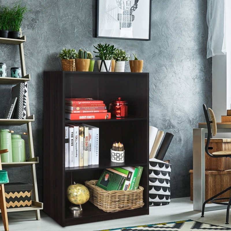 Bookcase Three Tier Height Open Shelving Compact Design
