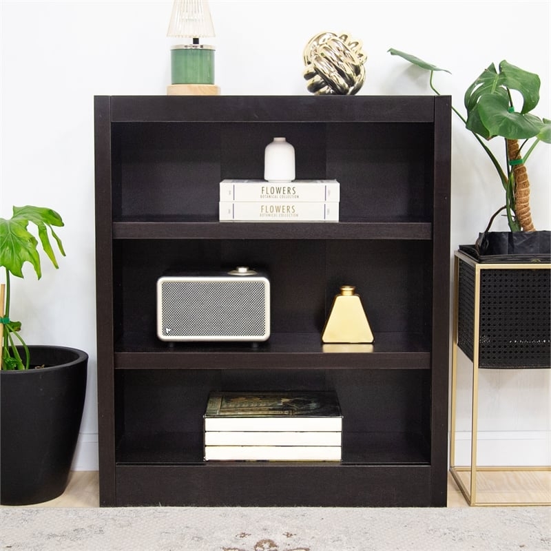 Bookcase Three Tiers Single Wide Solid Back Compact Library Storage