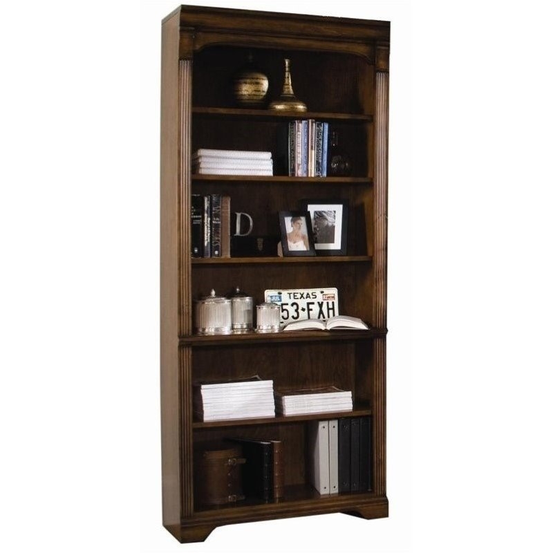 Bookcase Traditional Style with Distressed Cherry Finish and Crown Molding