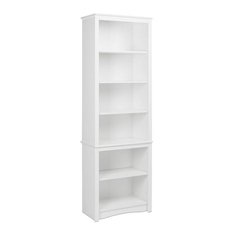 Bookcase Transitional White Closed Back Crown Molding 6-Shelf