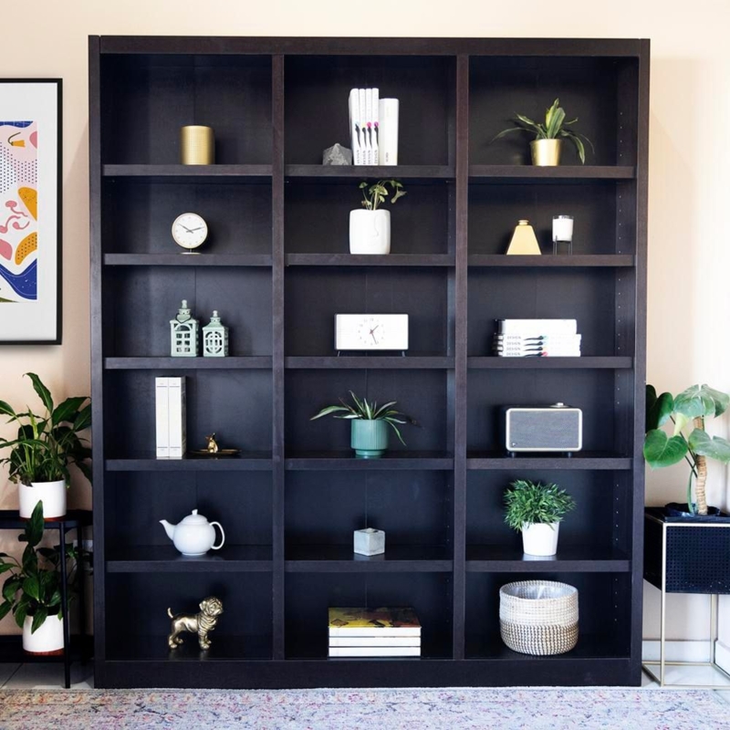 Bookcase Triple Column Design Eighteen Shelves Espresso Transitional