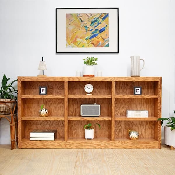 Bookcase Triple Wide 9 Shelves Low Profile Triple Wide Bookcase