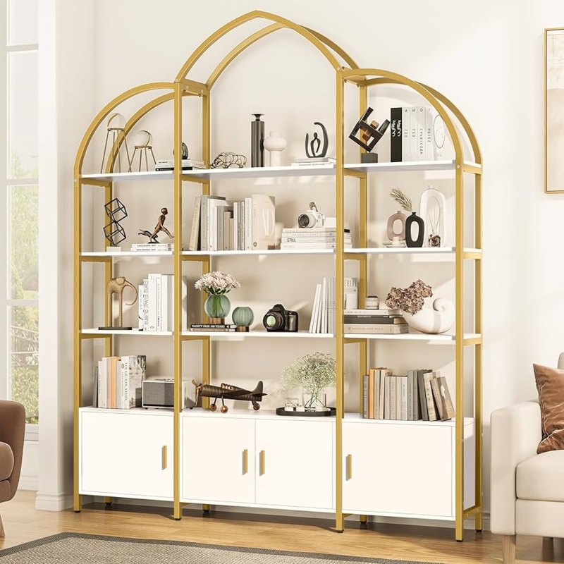 Bookcase Triple Wide Arched Top White Shelves Arcade Silhouette