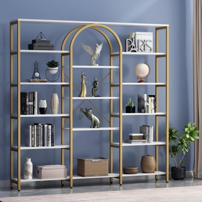 Bookcase Triple Wide with Geometric Gold Frame