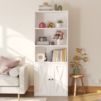 Bookcase Two Tone Finish Storage Cabinet Narrow Silhouette Farmhouse