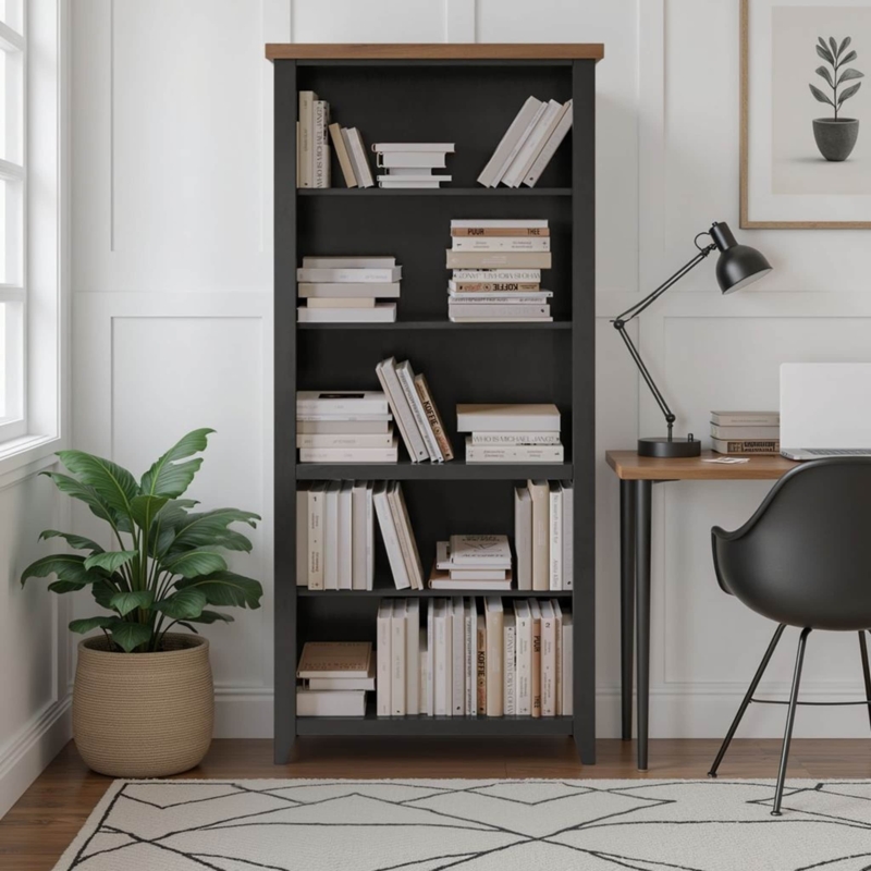 Bookcase Two-Tone Finish X-Frame Sides Modern Farmhouse Styling