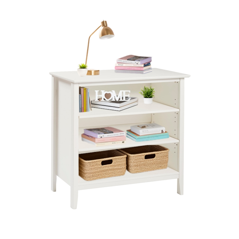 Bookcase Under Window Height White Painted Finish Two Shelves Transitional