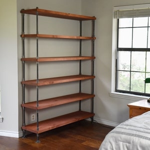 Bookcase Wall Mounted Industrial Pipe Frame Wood Shelves