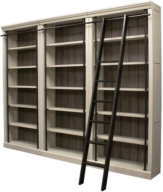 Bookcase Wall Unit Rolling Library Ladder Matte Finish Traditional Style
