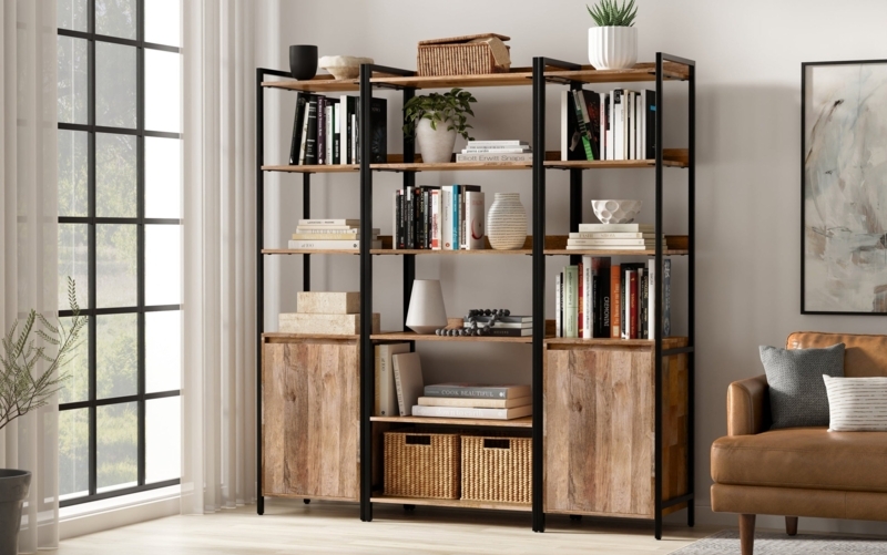 Bookcase Wall Unit Three Piece Set Charcoal Shaker Doors