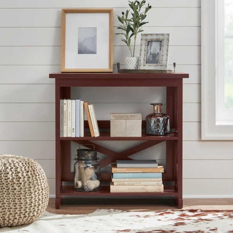 Bookcase Warm Chestnut X-Back Brace Traditional Open Shelving Unit