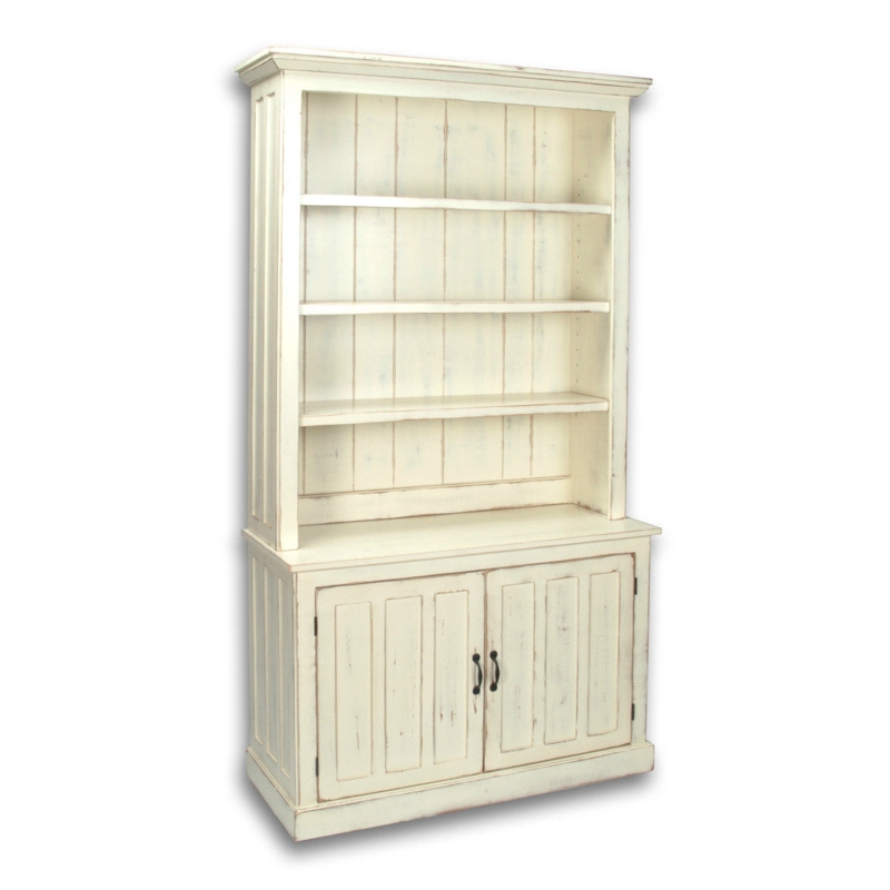 Bookcase White Cottage Style with Bottom Cabinet and Crown Molding