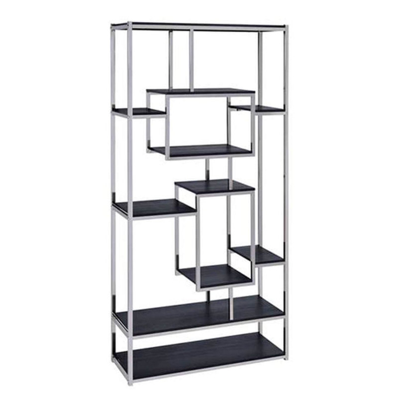 Bookcase, White Shelving X-Back Chrome, Airy Minimalist Design