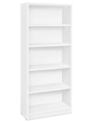 Bookcase White Solid Back Five-Shelves Contemporary Storage Unit
