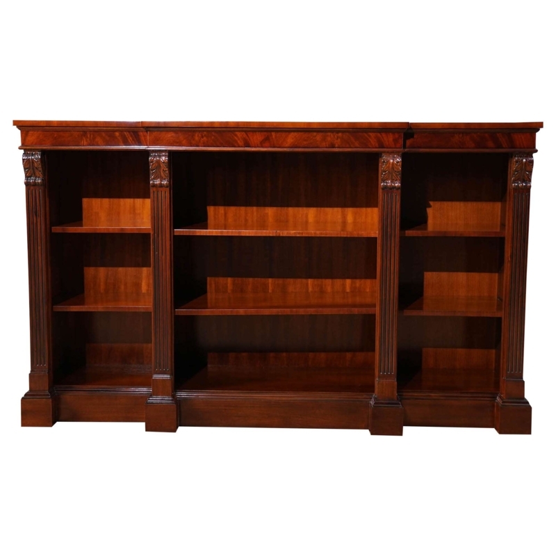 Bookcase Wide Silhouette, Traditional Wide Mahogany Bookcase