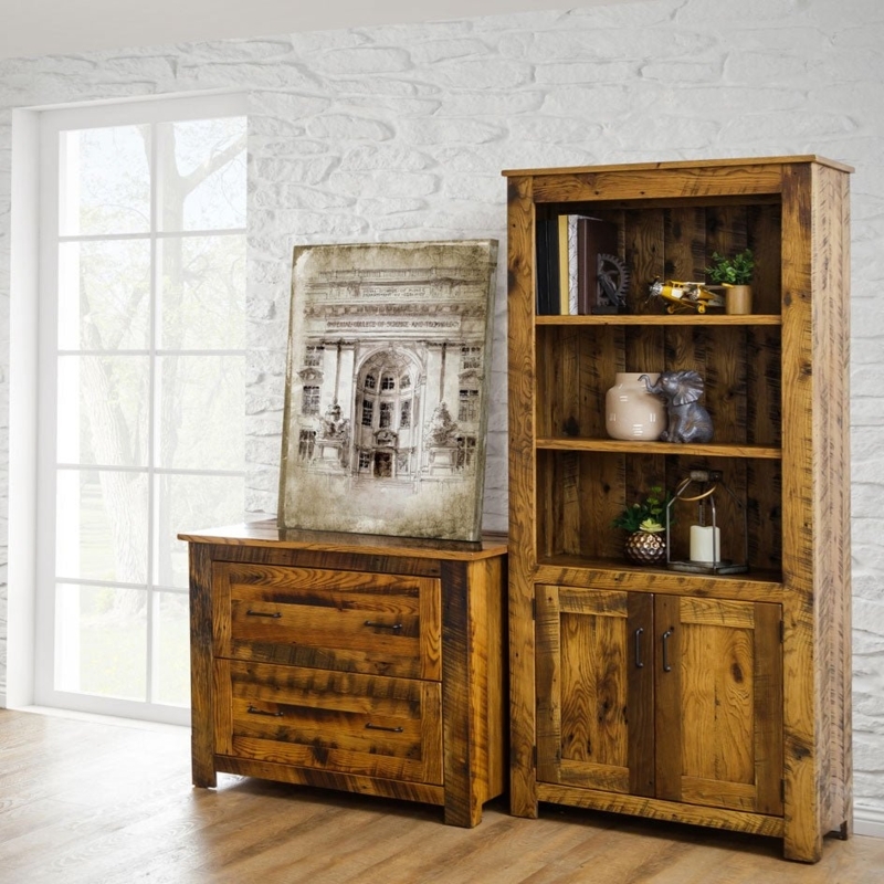 Bookcase with Base Cabinet Doors, Distressed Finish
