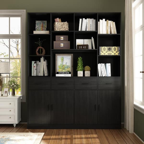 Bookcase with Fifteen Compartments, Four Base Drawers Large Scale Storage