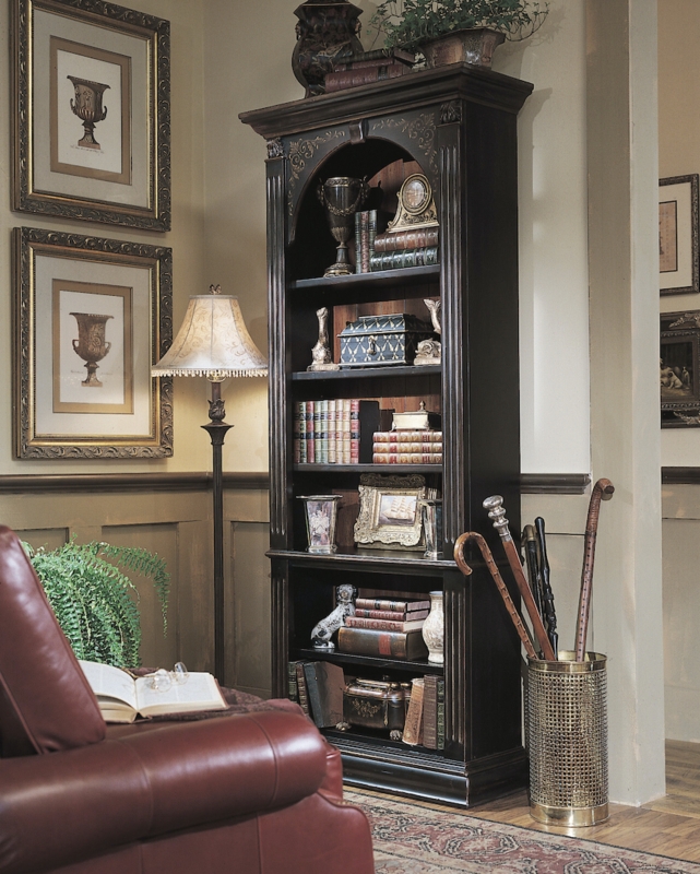 Bookcase with Glass Doors and Cross-Brace Detailing, Tall Display Cabinet