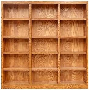 Bookcase with Open Back Design, Wide Silhouette, and Warm Wood Tone