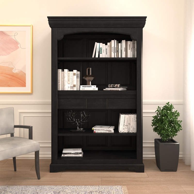 Bookcase with Visible Wood Grain Texture, Modern Storage Drawers