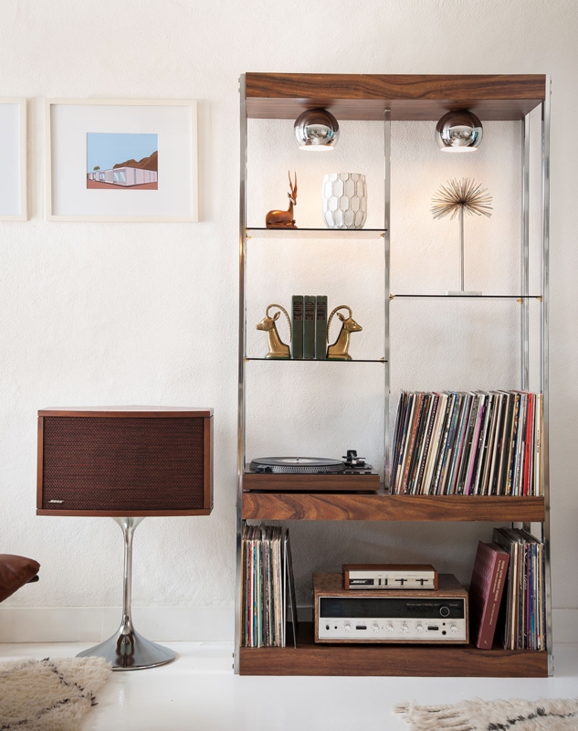 Bookcase Wood Toned Styling With Sculptural Pottery Decor