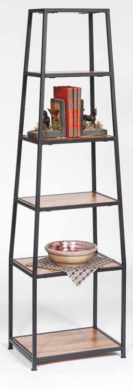 Bookcase Wrought Iron Slatted Shelves Farmhouse 6-Tier