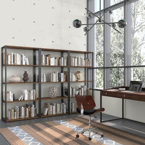 Bookcase X Brace Back Rustic Wood Metal Frame Four Tier Industrial