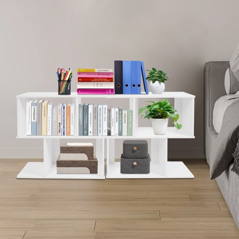 Bookcase Z-Shaped Silhouette Staggered Shelves White Modern Minimalist
