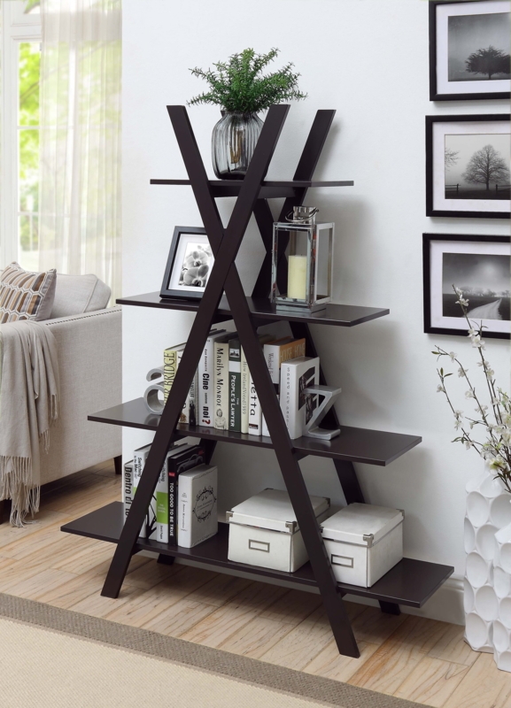 Bookshelf A Frame Silhouette Espresso Finish Ladder Style