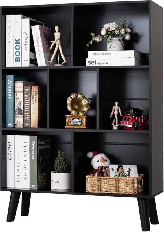 Bookshelf Angled Wood Legs Black Matte Finish