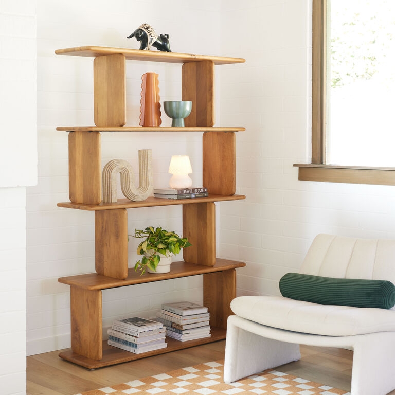 Bookshelf Arched Top Narrow Silhouette Natural Wood Boho Style