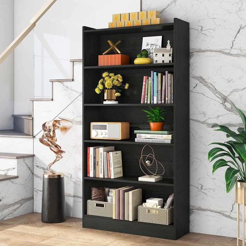 Bookshelf Asymmetrical Geometric Frame Black Modern Industrial