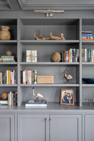 Bookshelf Blue Color Story Shiplap Backing Coastal Hamptons Decor