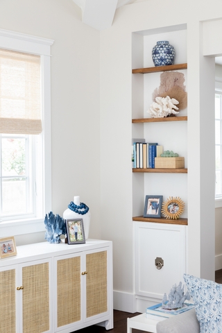 Bookshelf Cane Inlay Back Arched Silhouette White Coastal Hamptons