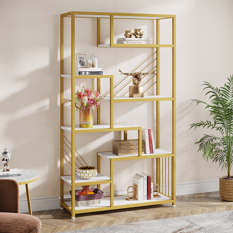 Bookshelf Circular Joint Details Gold Frame Airy Luxury Display