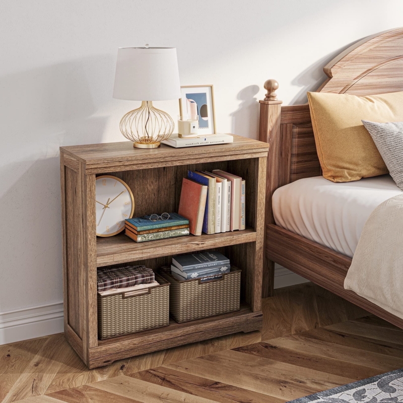 Bookshelf Dark Brown Wood Grain Low Profile Open Back Design