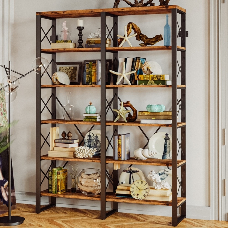 Bookshelf Double Wide Industrial X-Brace Home Office Storage