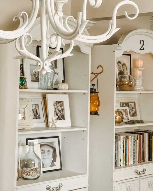 Bookshelf Floor To Ceiling Shiplap Backing Coastal Cottage Built-In