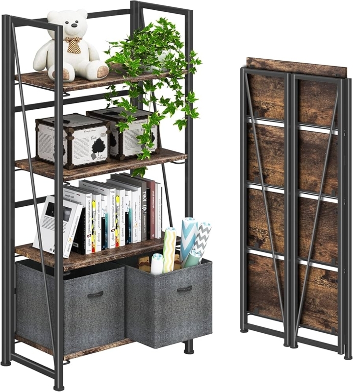 Bookshelf Folding Frame No Assembly Industrial Silhouette Rustic