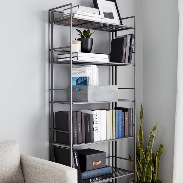 Bookshelf Lattice Sides Folding Iron 6-Tier Industrial