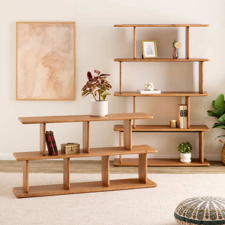 Bookshelf Low Profile Rounded Corners Horizontal Wood Minimalist