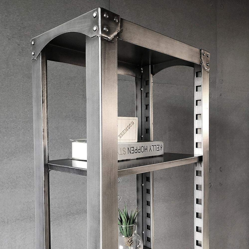 Bookshelf Mesh Door Cabinet Brushed Finish Pewter Accent Display